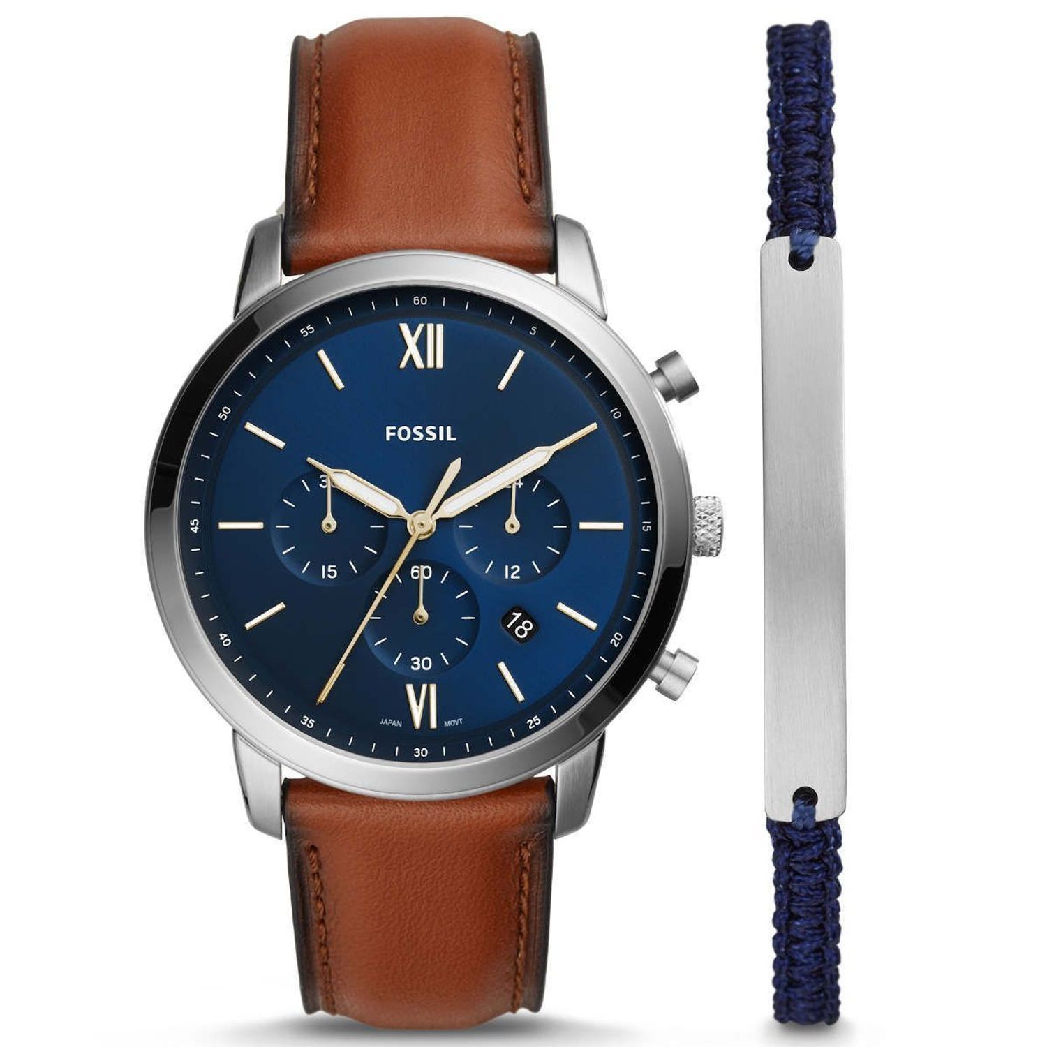 Zegarek męski w zestawie z bransoletką na sznurku w kolorze niebieskim z blaszką, która jest wykonana ze stali. Idealny prezent dla mężczyzny.  (1).jpg