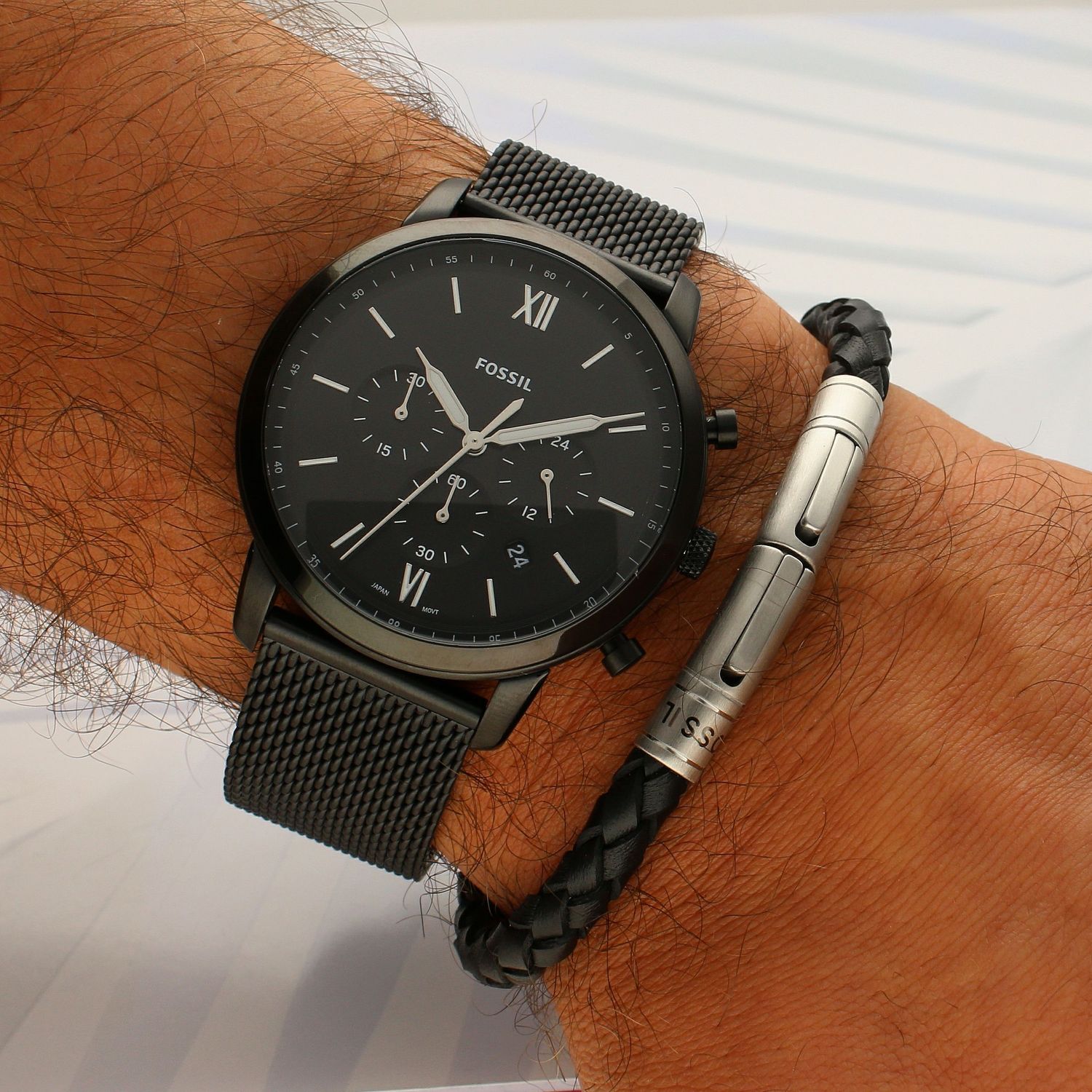 Zegarek męski na czarnej bransolecie FS5786SET w zestawie ze skórzaną bransoletką to trafiony prezent dla mężczyzny  (2).jpg