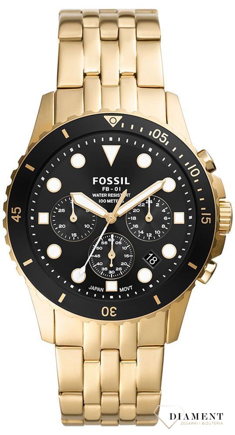 Zegarek męski Fossil FB-01 na złotej bransolecie z czarną tarczą FS5836 ⌚  (1).jpg