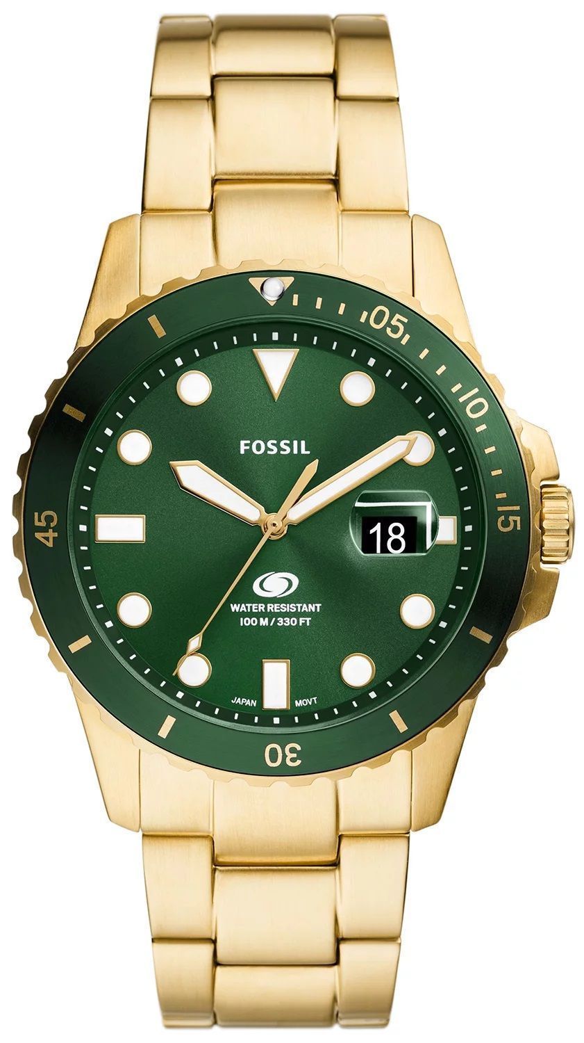 Zegarek męski Fossil BLUE Gold Stainless Steel 42mm FS6030. Męski zegarek na złotej bransolecie. Zegarek męski złoty. Złoty zegarek męski Fossil. Męski zegarek Fossil z zieloną tarczą. Zegarek w złotym kolorze Fossil na prezent (2).jpg