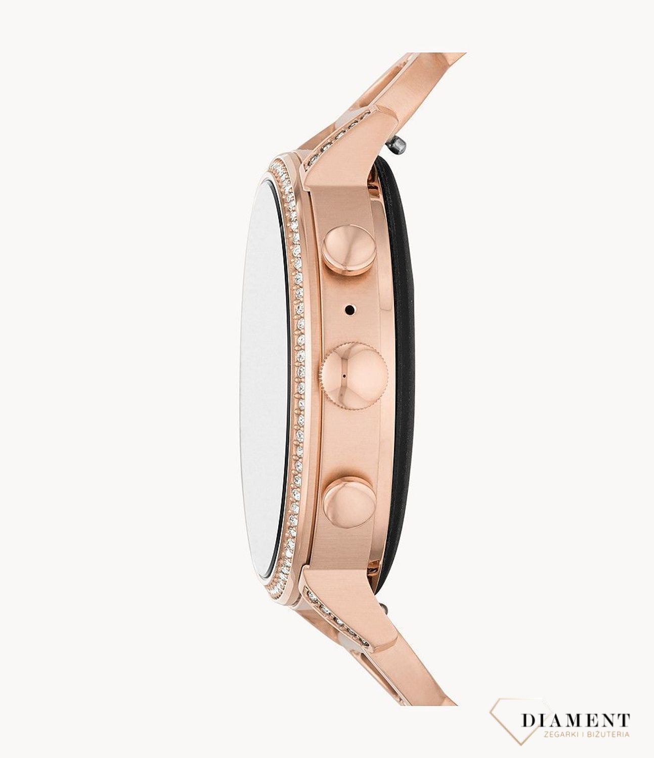 Nowoczesny zegarek Fossil Smartwatch to piękny dodatek w kolorze różowego złota. Bransoletka i koperta została ozdobiona cyrkonią.  (1).jpg