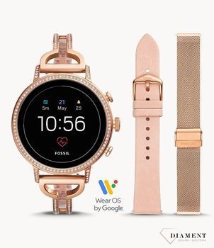 Nowoczesny zegarek Fossil Smartwatch to piękny dodatek w kolorze różowego złota. Bransoletka i koperta została ozdobiona cyrkonią.  (1).jpg