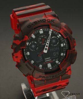 Zegarek męski CASIO G-Shock GA-100CM-44AER na czerwonym pasku moro. Zegarek męski Casio z czerwonym paskiem moro. Zegarek Casio G-Shock to świetny pomysł na prezent dla mężczyzny. Czerwony pasek moro prezent dla żołnierza (1 (3).jpg