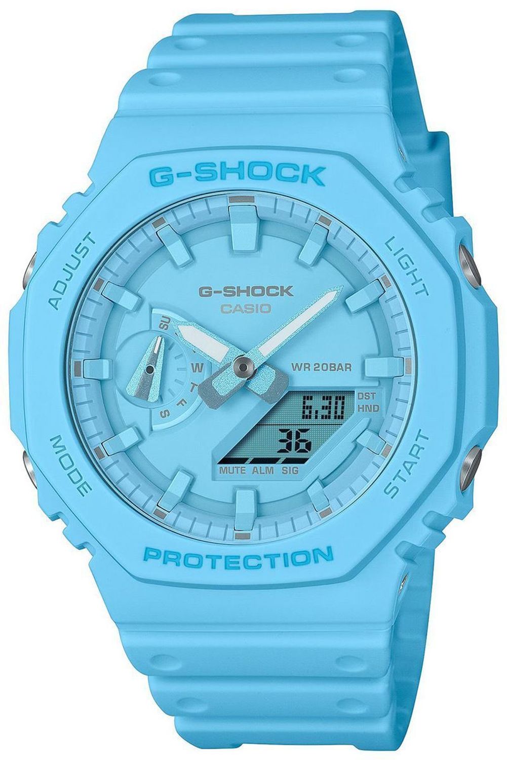 Kup G-SHOCK GA-2100-2A2ER Turquoise Blue – stylowy i odporny zegarek z mechanizmem kwarcowym, wodoszczelnością 200M, stoperem, alarmami i podświetleniem Dual Illuminator. 1.jpg