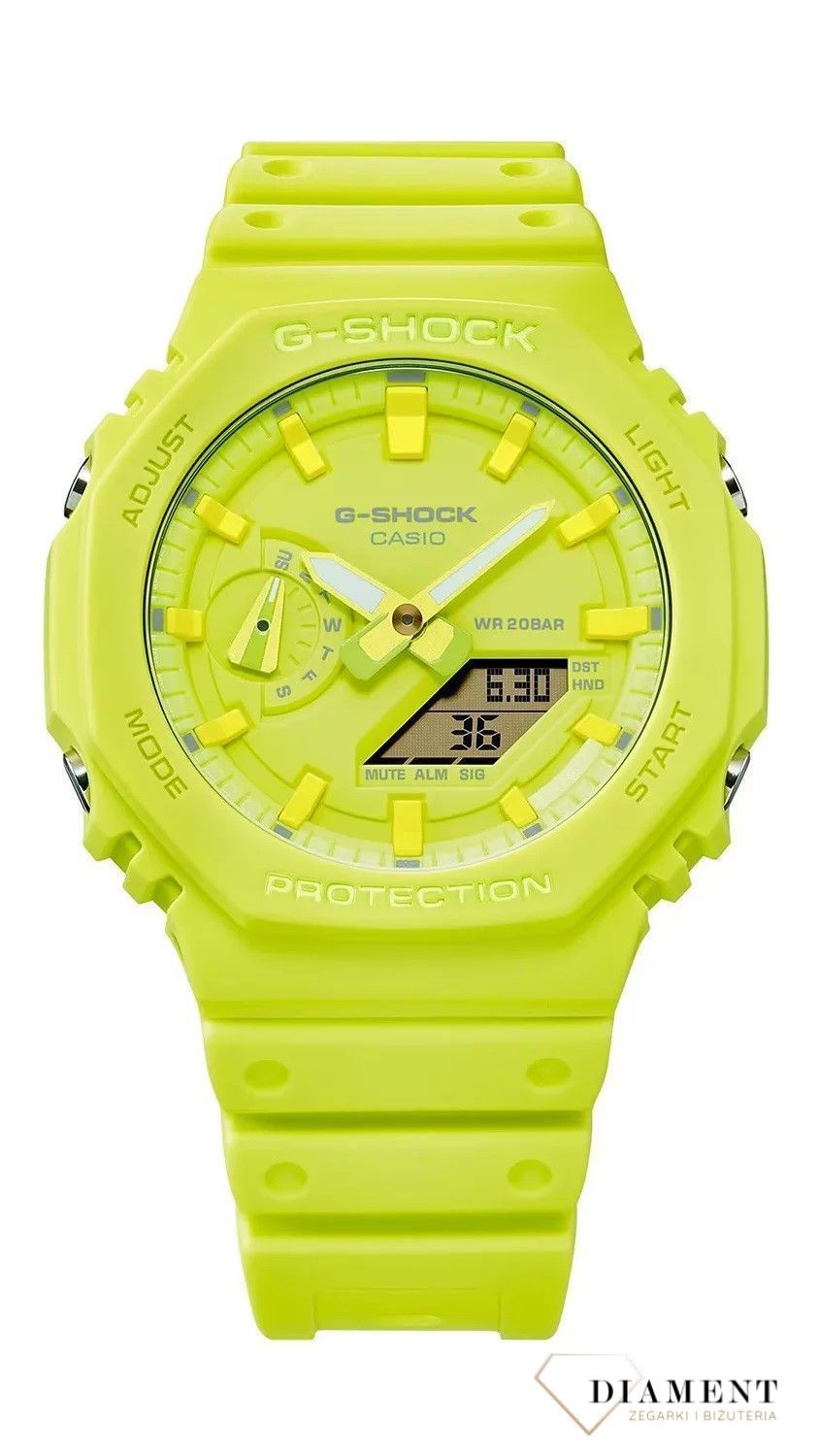 Zegarek męski G-Shock ONE ON TONE Carbon Core Guard GA-2100-9A9ER żółty. Zegarek sportowy męski żółty. Zegarek G-Shock męski karbonowy. Zegarek męski wodoszczelny, do nurkowania..jpg