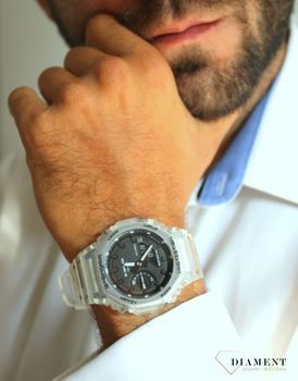 Zegarek męski G-SHOCK Casio Octagon White Skeleton GA-2100SKE-7AER na przeźroczystym pasku gumowym to wstrząsoodporny zegarek męski. Zegarek Casio Zibi z (1).JPG