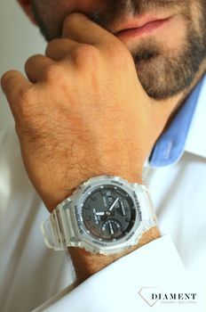 Zegarek męski G-SHOCK Casio Octagon White Skeleton GA-2100SKE-7AER na przeźroczystym pasku gumowym to wstrząsoodporny zegarek męski. Zegarek Casio Zibi z (2).JPG