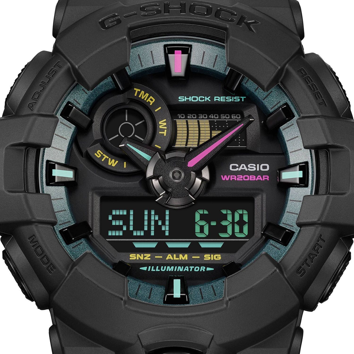 Zegarek męski G-SHOCK Casio G-SHOCK MULTI-FLUORESCENT ACCENTS GA-700MF-1AER. Męski zegarek sportowy. Zegarek męski G-shock. Męski sportowy zegarek na gumowym pasku. Zegarek wstrząsoodporny. Zegarek Casio G-shock na (3).jpg