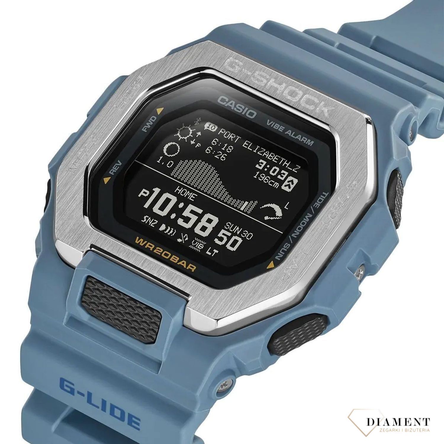 Zegarek męski G-Shock Casio G-Lide GBX-100-2AER niebieski. Zegarek męsk Casio Bluetooth. Męski zegarek G-Shock na prezent. Zegarek o wodoszczelności  200m..jpg