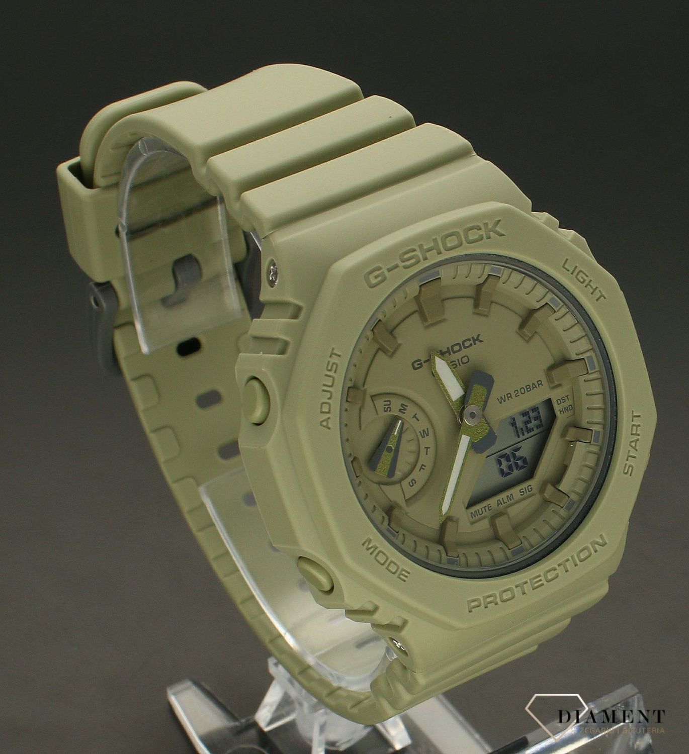 Zegarek damski Casio G-Shock GMA-S2100BA-3AER pistacjowy. Zegarek damski Casio. Zegarek damski G-shock. Zegarek idealny na prezent dla kobiety. Zegarek wodoszczelny i wstrząsoodporny. Zegarek sportowy dla kobiety. Zegarek na lato.webp
