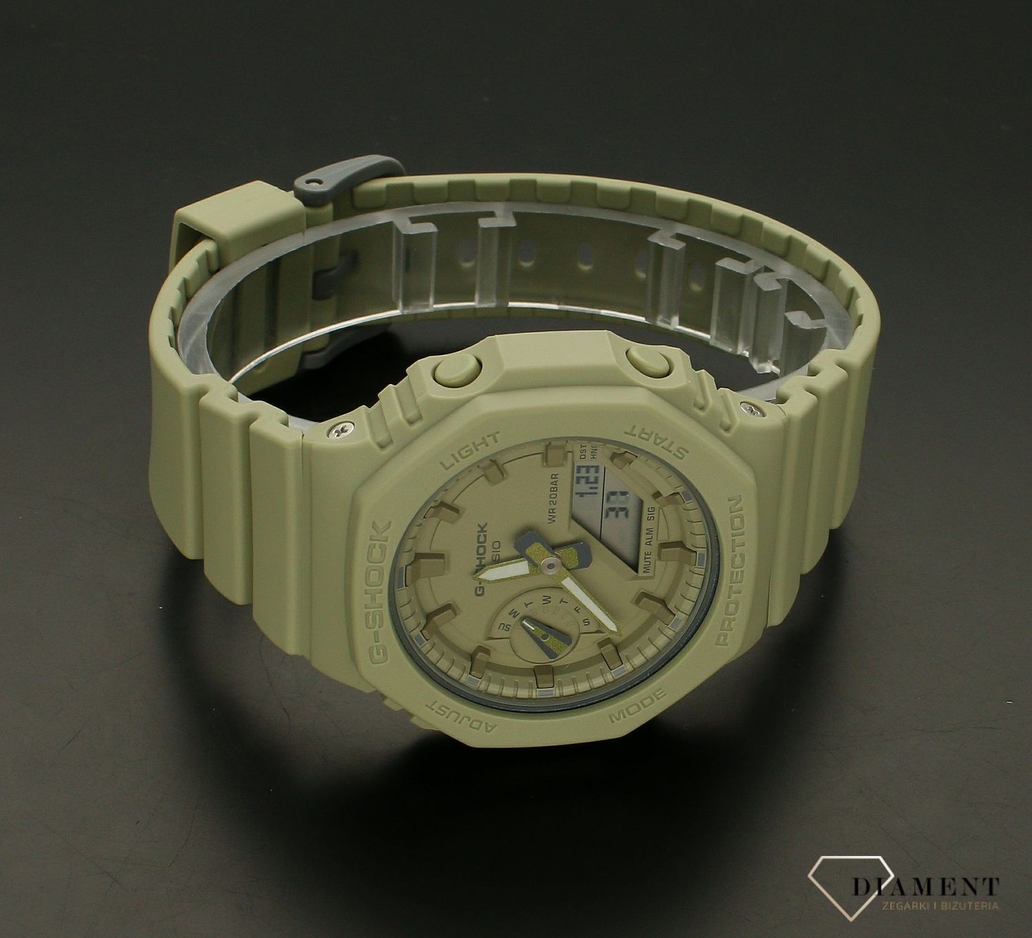 Zegarek damski Casio G-Shock GMA-S2100BA-3AER pistacjowy. Zegarek damski Casio. Zegarek damski G-shock. Zegarek idealny na prezent dla kobiety. Zegarek wodoszczelny i wstrząsoodporny. Zegarek sportowy dla kobiety. Zegarek na lato.webp