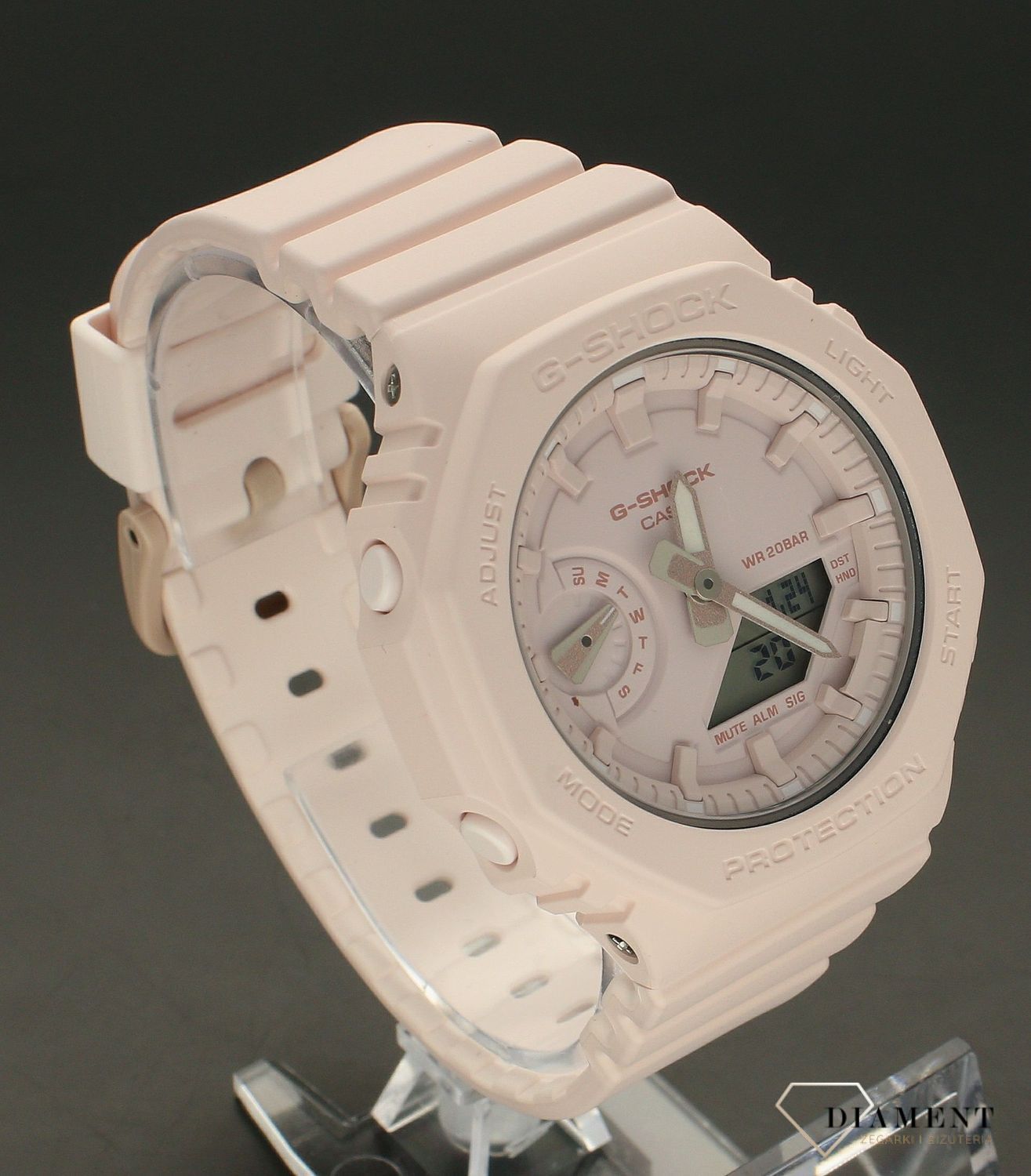 Zegarek damski Casio G-Shock GMA-S2100BA-4AER pudrowy róż. Zegarek damski Casio. Zegarek damski G-shock. Zegarek idealny na prezent dla kobiety. Zegarek wodoszczelny i wstrząsoodporny. Zegarek sportowy dla kobiety. Zegarek na lato.webp