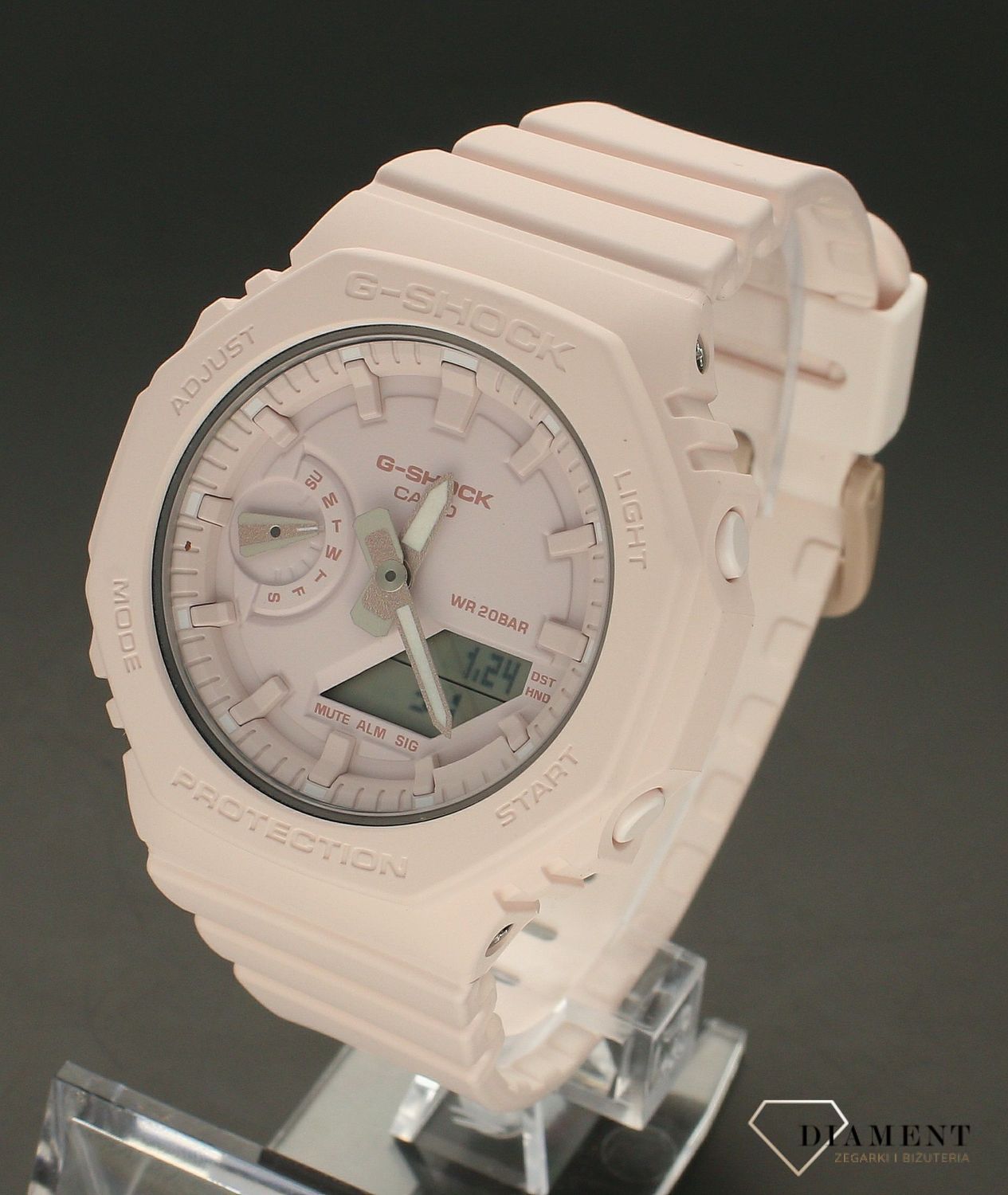 Zegarek damski Casio G-Shock GMA-S2100BA-4AER pudrowy róż. Zegarek damski Casio. Zegarek damski G-shock. Zegarek idealny na prezent dla kobiety. Zegarek wodoszczelny i wstrząsoodporny. Zegarek sportowy dla kobiety. Zegarek na lato.webp