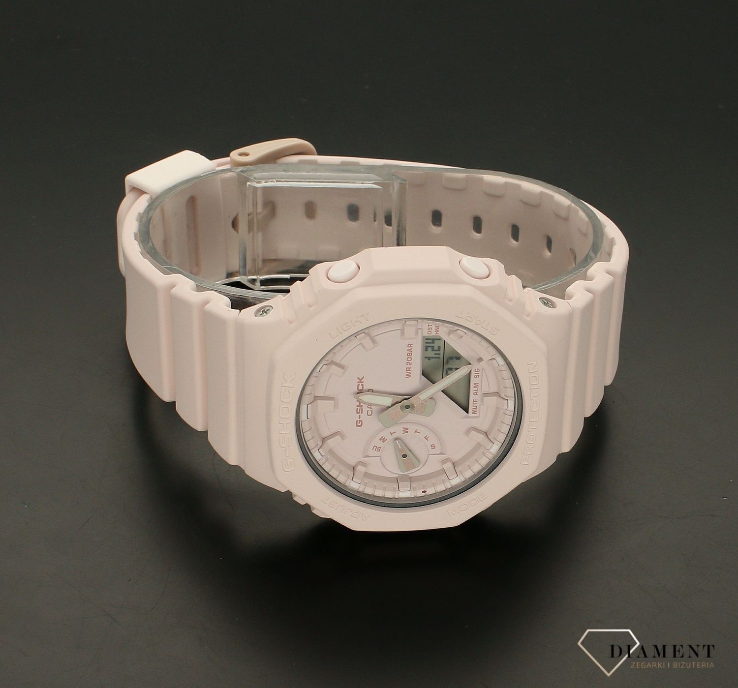 Zegarek damski Casio G-Shock GMA-S2100BA-4AER pudrowy róż. Zegarek damski Casio. Zegarek damski G-shock. Zegarek idealny na prezent dla kobiety. Zegarek wodoszczelny i wstrząsoodporny. Zegarek sportowy dla kobiety. Zegarek na lato.webp
