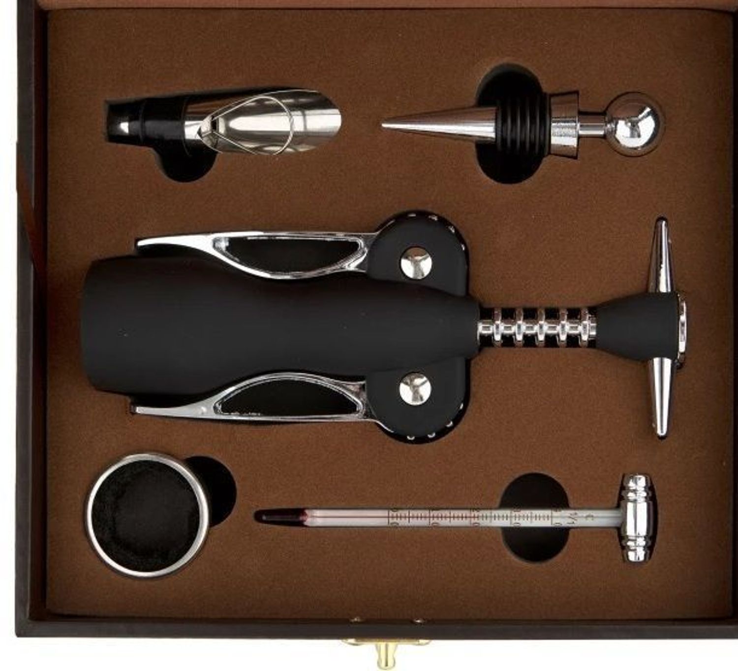 Zestaw akcesoriów do wina w pudełku 5 elementów GS029. Zestaw upominkowy do wina. Zestaw do wina na prezent. Elegancki zestaw do wina. Skórzany zestaw upominkowy do wina.  (1).jpg