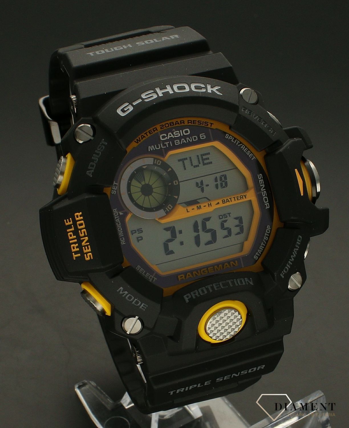 Zegarek męski CASIO G-Shock GW-9400Y-1ER Rangeman. Ten G-SHOCK GW-9400Y-1ER przypadnie do gustu osobom, które chcą mieć pewność, że sprzęt wytrzyma naprawdę wiele. Wzmocnienia chroniące przed uszkodzeniami przy wstrząsach i uderzeniach oraz jaz.jpg