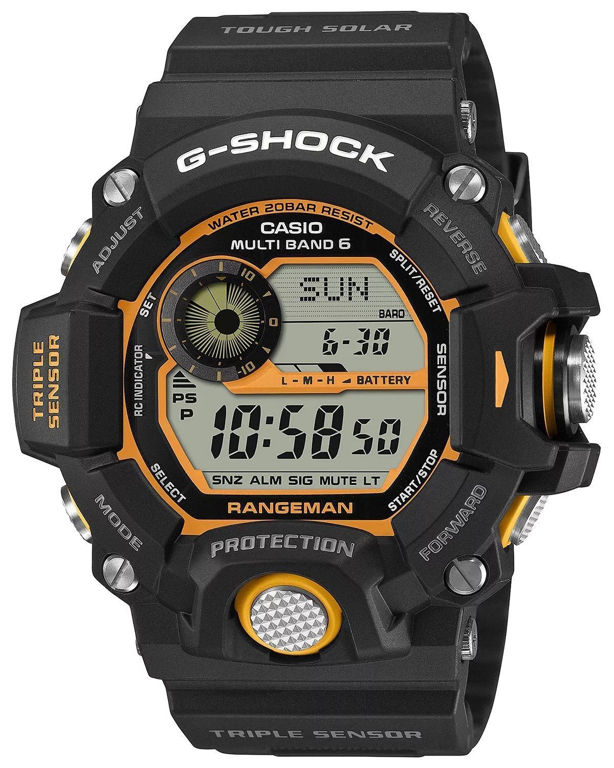 Zegarek męski CASIO G-Shock GW-9400Y-1ER Rangeman. Ten G-SHOCK GW-9400Y-1ER przypadnie do gustu osobom, które chcą mieć pewność, że sprzęt wytrzyma naprawdę wiele. Wzmocnienia chroniące przed uszkodzeniami przy wstrząsach i uderzeniach oraz jaz.jpg