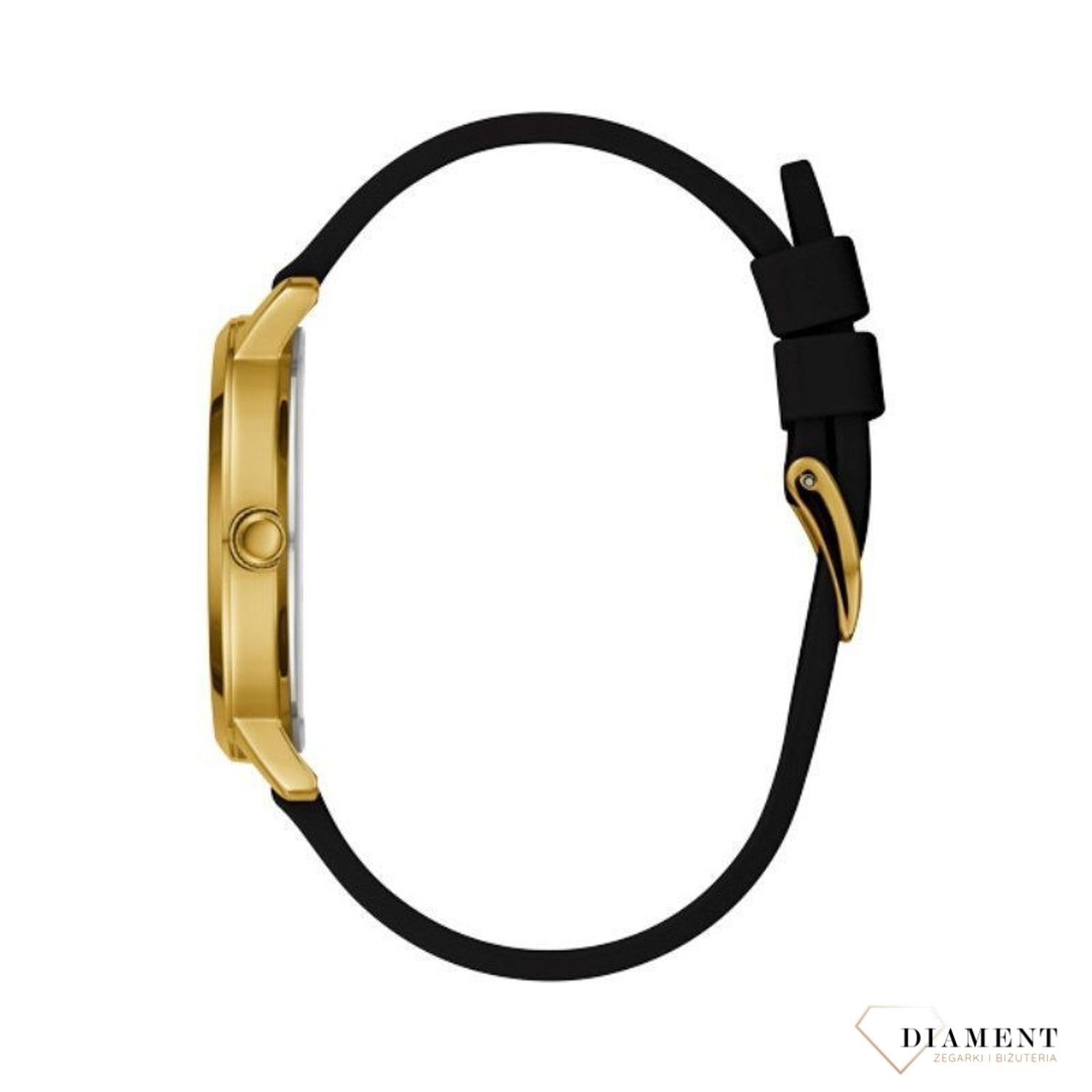 Zegarek damski złoty na czarnym pasku Nova GW0004L1 Guess z prawdziwym diamentem na godzinie 12. Złoty zegarek wykonany ze stali pozłacanej. ⌚ Zegarki Guess ✓ Zapraszamy do sklepu www.zegarki-diament.pl.jpg