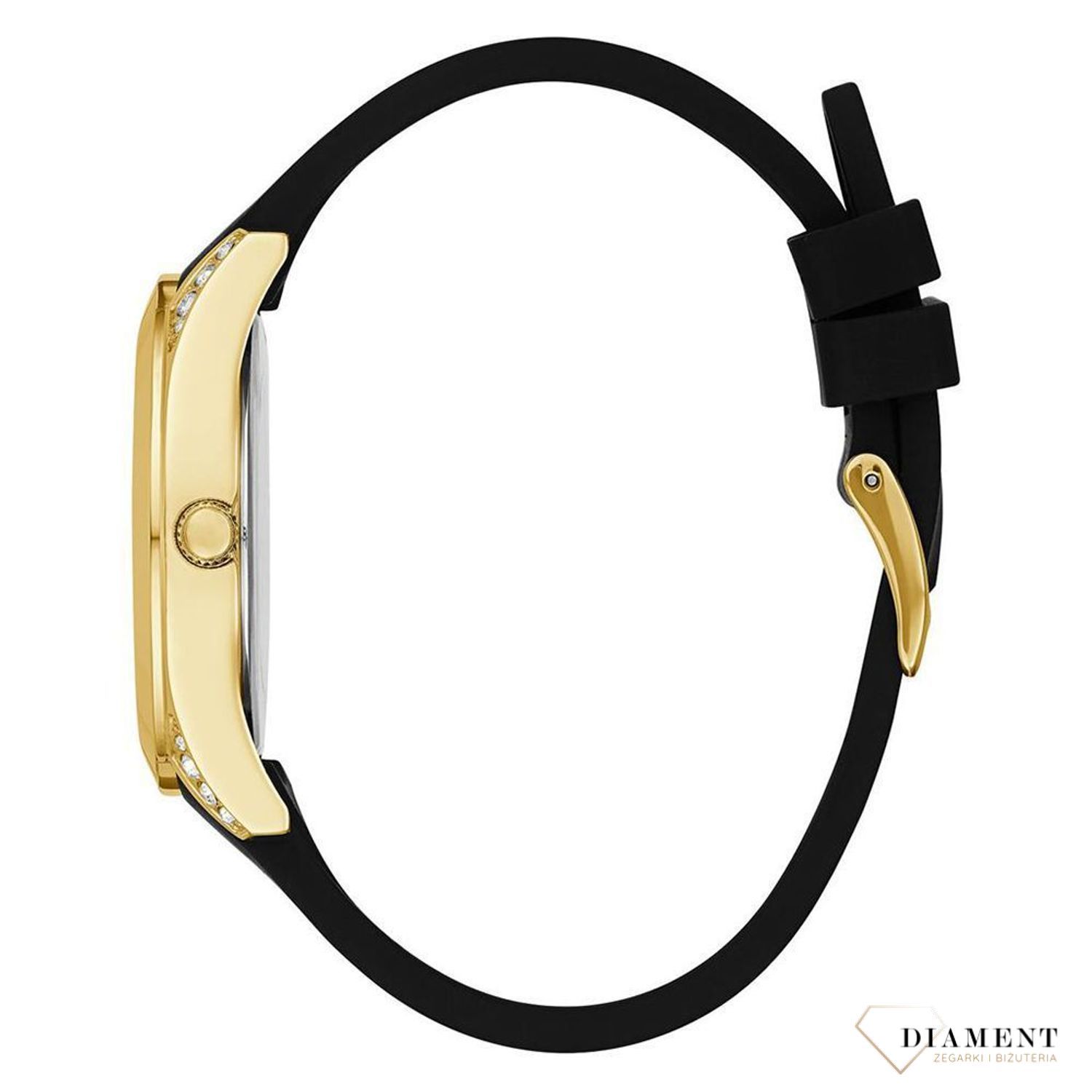 Zegarek damski GUESS Clarity GW0109L1 ⇒ Kupuj w autoryzowanym sklepie. Damski zegarek Guess Clarity GW0109L1 to nowoczesny model z paskiem w czarnym kolorze i złotą tarczą, w eleganckim stylu z błyszczącymi kry.jpg