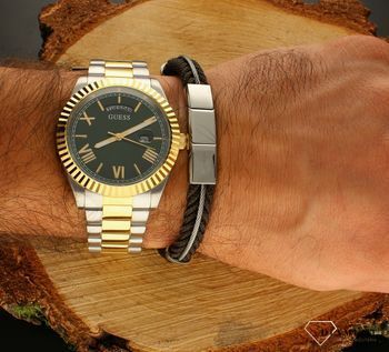 Zegarek Guess Connoisseur GW0265G8 złoty Zielona tarcza. Zegarek męski GW0265G8 na złoto- srebrnej stalowej bransolecie z datown (2).jpg
