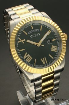 Zegarek Guess Connoisseur GW0265G8 złoty Zielona tarcza. Zegarek męski GW0265G8 na złoto- srebrnej stalowej bransolecie z datownikiem (1).jpg