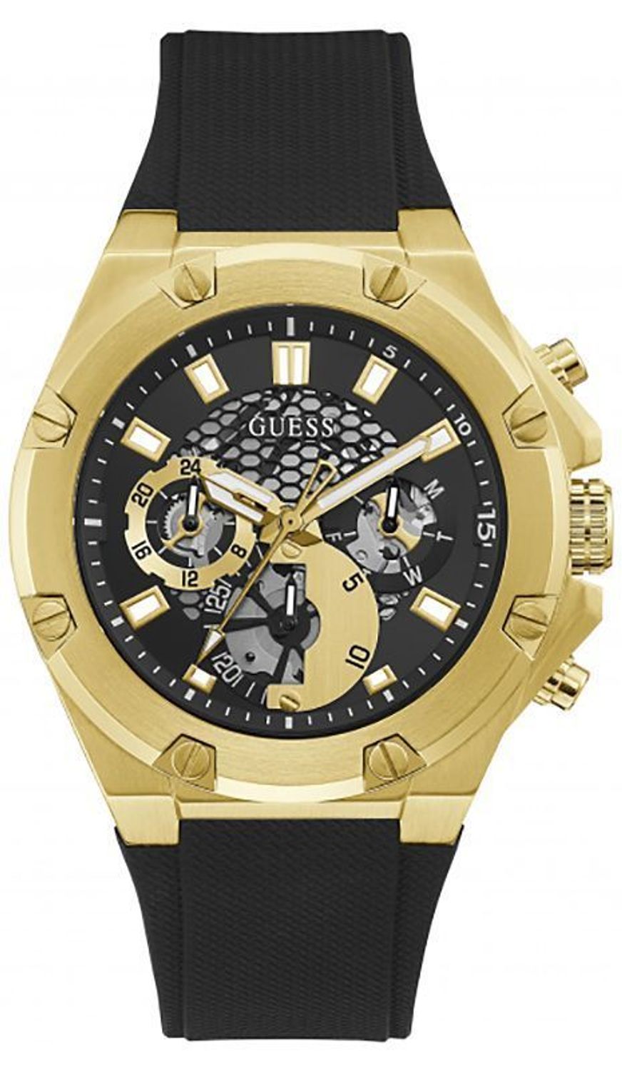 Zegarek męski GUESS GW0334G2 w czarno złotej kolorystyce to propozycja dla wszystkich tych, którzy nie chcą pozostać niezauważeni. Złoty zegarek wykonany ze stali pozłacanej. ⌚ Zegarki Guess ✓ Zapraszamy do sklepu www..jpg