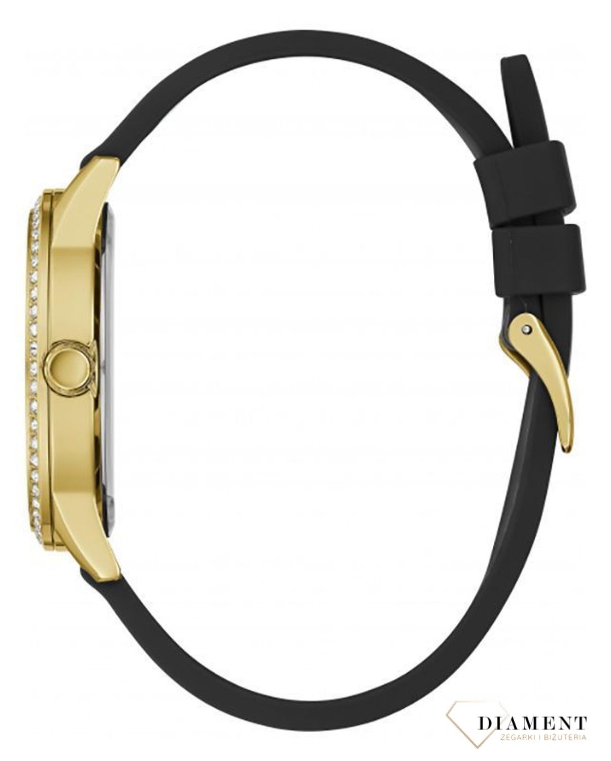 Zegarek damski GUESS Check GW0355L1⇒ Kupuj w autoryzowanym sklepie. Damski zegarek Guess Check GW0355L1 to nowoczesny model z paskiem w czarnym kolorze i złotą tarczą, w eleganckim stylu z delikatnymi wzorkami.jpg