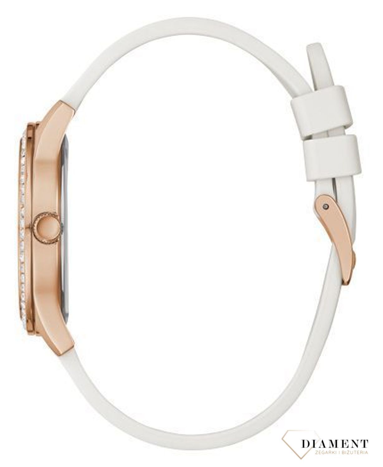 Zegarek damski GUESS GW0359L2 ⇒ Kupuj w autoryzowanym sklepie. Zegarek damski GUESS GW0359L2 to nowoczesny model z paskiem w białym kolorze i tarczą w kolorze różowego złota, w eleganckim stylu z wzorkami i logo Guess..jpg