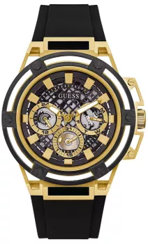 Zegarek męski GUESS Matrix GW0423G2 w czarno złotej kolorystyce to propozycja dla wszystkich tych, którzy nie chcą pozostać niezauważeni. Dokładność pracy zegarka zapewnia kwarcowy mechanizm..webp