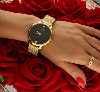 Zegarek damki złoty na bransolecie Guess Ladies GW0458L2. ⌚ Zegarki Guess  z czarną tarczą..jpg