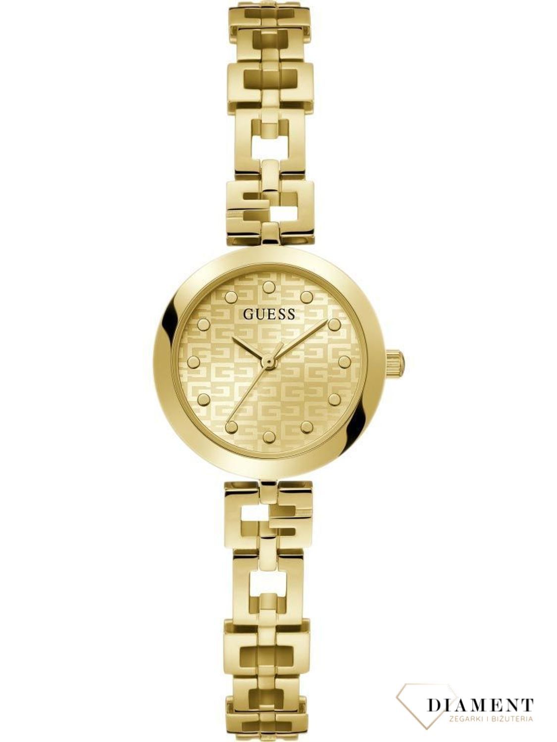 Zegarek złoty damski Guess Lady G GW0549L2 Biżuteryjna bransoletka. Delikatny zegarek z guessa. Mały zegarek guess. Darmowa dostawa. Guess be cyrkonii. Na prezent. Modny zegarek..jpg