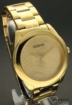 Zegarek damski GUESS GW0606L2 to nowoczesny, elegancki model zegarka. Bransoleta i koperta w kolorze żółtego złota. Tarcza zegarka w złotym kolorze z geometrycznymi wzorami. Idealny na prezent dla bliski (1).jpg