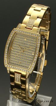 Zegarek damski GUESS GW0611L2 to propozycja analogowego zegarka dla osób lubiących eleganckie, biżuteryjne dodatki. Prostokątna koperta, cała ozdobiona białymi cyrkoniami (2).jpg