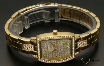 Zegarek damski GUESS GW0611L2 to propozycja analogowego zegarka dla osób lubiących eleganckie, biżuteryjne dodatki. Prostokątna koperta, cała ozdobiona białymi cyrkoniami (3).jpg