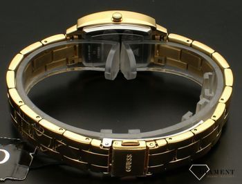 Zegarek damski GUESS GW0611L2 to propozycja analogowego zegarka dla osób lubiących eleganckie, biżuteryjne dodatki. Prostokątna koperta, cała ozdobiona białymi cyrkoniami (4).jpg