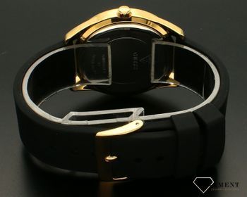 Zegarek damski GUESS GW0665L1 to propozycja dla wszystkich tych, którzy nie chcą pozostać niezauważeni. Złota tarcza, którą zdobią geometryczne wzory, czarny silikonowy pasek, stalowa koperta w kolorze (4).jpg