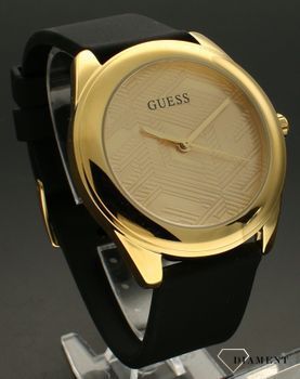 Zegarek damski GUESS GW0665L1 to propozycja dla wszystkich tych, którzy nie chcą pozostać niezauważeni. Złota tarcza, którą zdobią geometryczne wzory, czarny silikonowy pasek, stalowa koperta w kolorze z (1).jpg