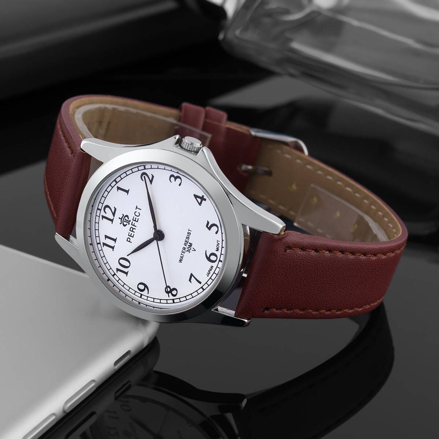 Zegarek damski Perfect GX005-02 na brązowym pasku.Damski zegarek Perfect. Zegarek damski na czarnym pasku. Zegarek damski klasyczny. Zegarek damski na prezent. Zegarek z wyraźną tarcza.  (2).jpg