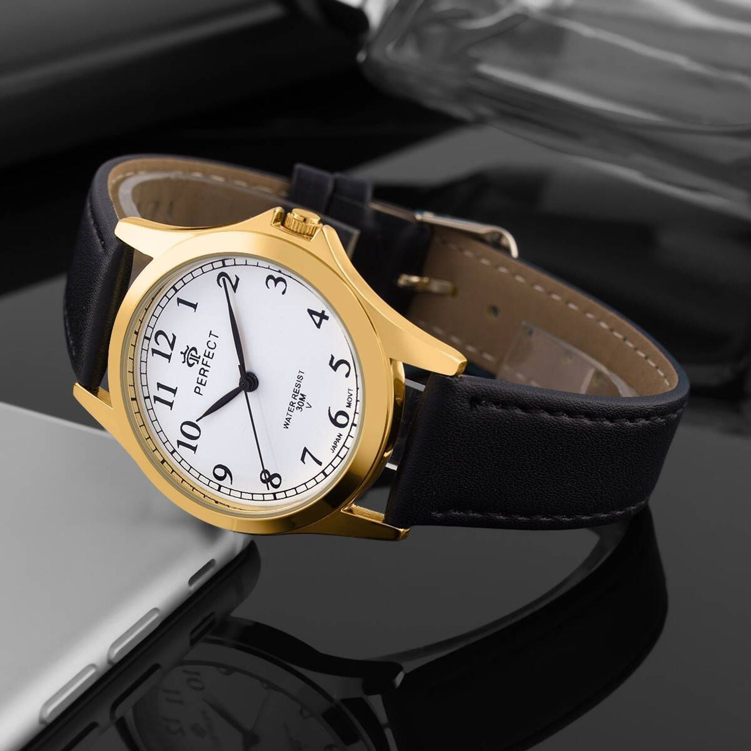 Zegarek damski Perfect GX005-11 na czarnym pasku.  Damski zegarek Perfect. Zegarek damski na czarnym pasku. Zegarek damski klasyczny. Zegarek damski na prezent. Zegarek z wyraźną tarcza.  (1).jpg