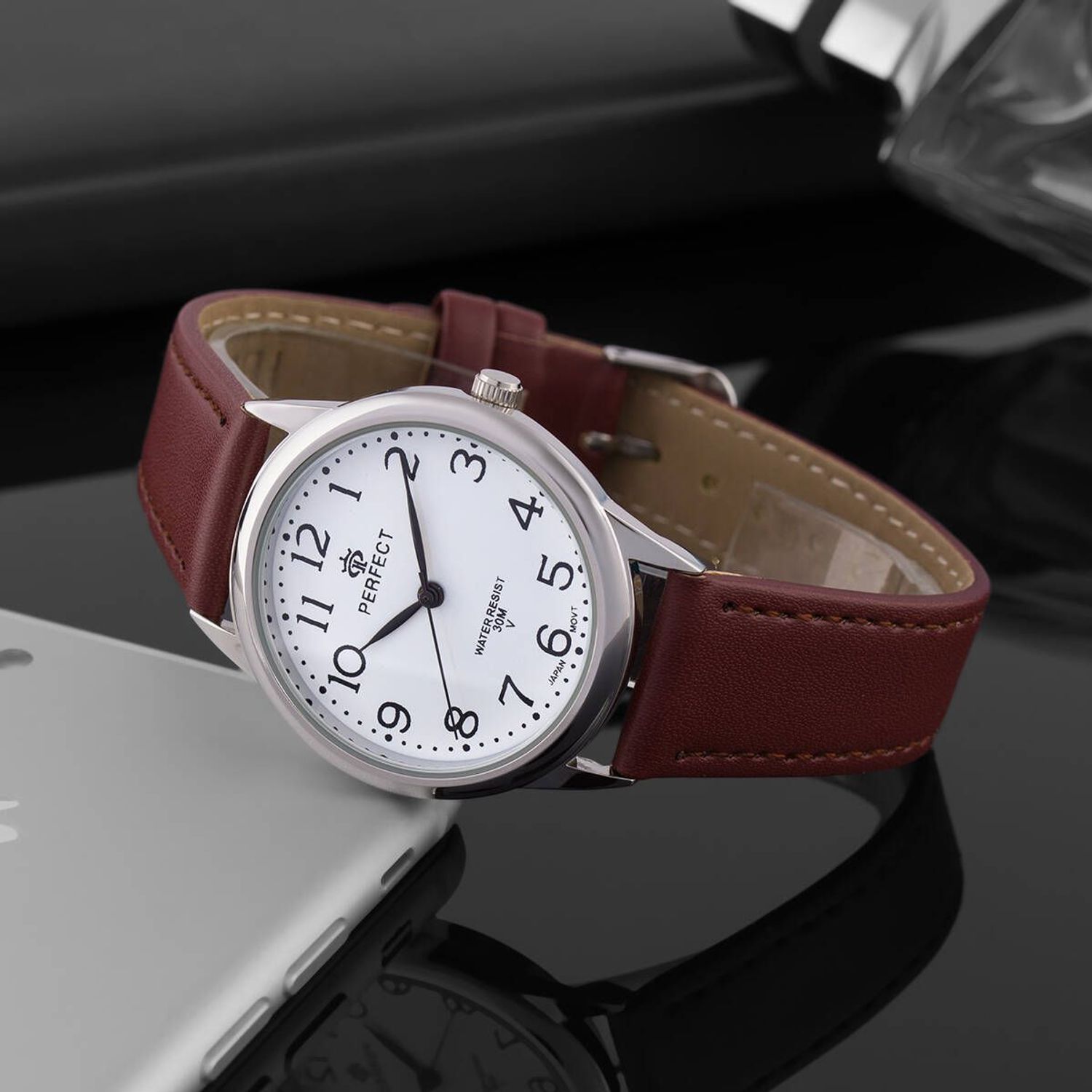 Zegarek damski Perfect GX010-02 na brązowym pasku (3).jpg