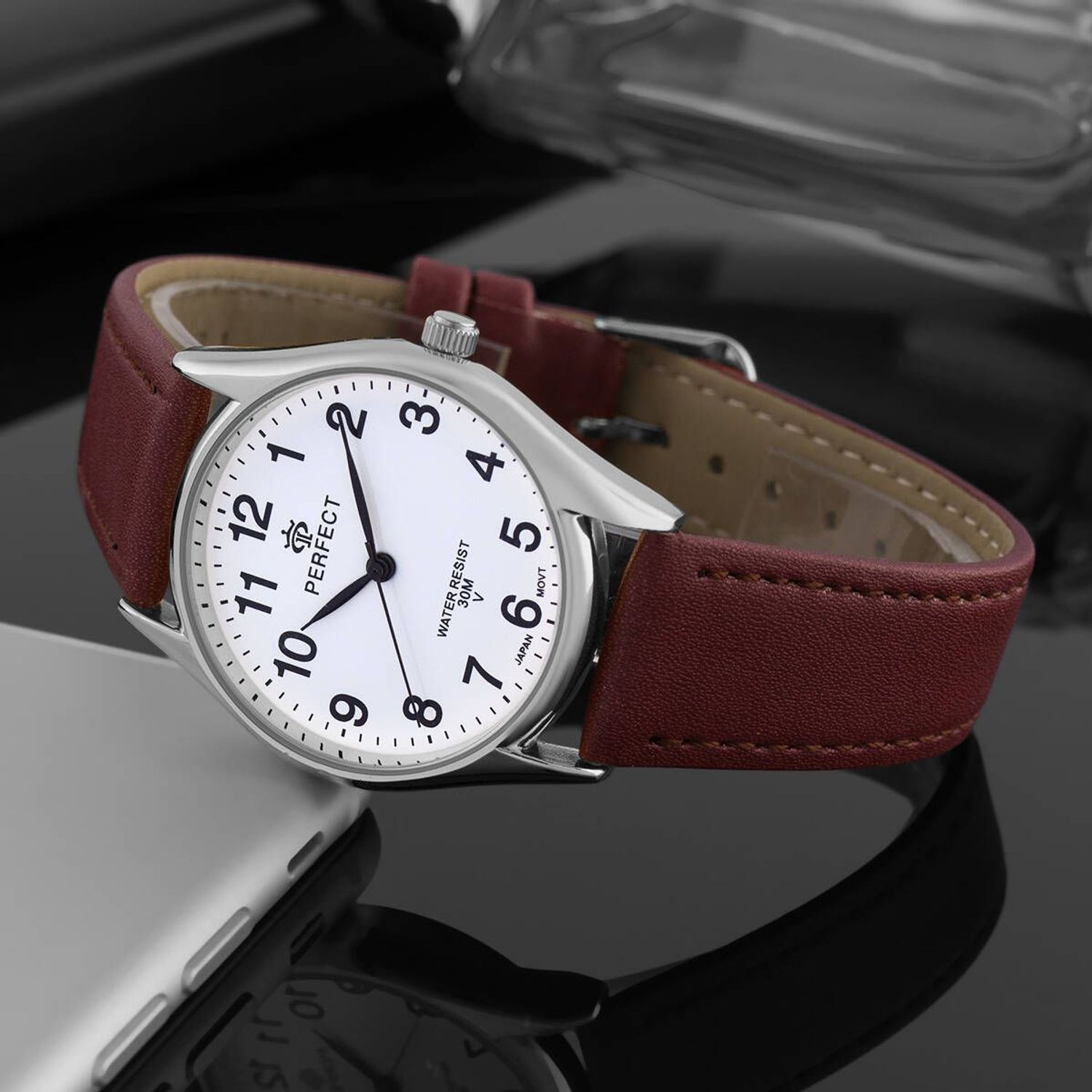 Zegarek damski Perfect GX018-02 na brązowym pasku (3).jpg