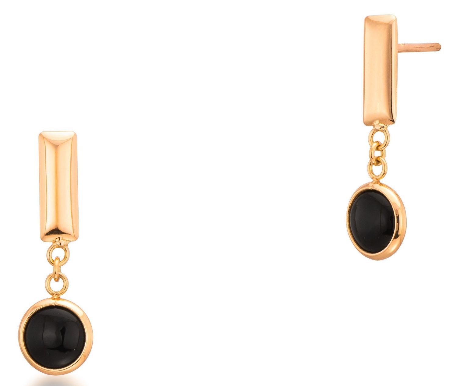 Kolczyki złote wiszące onyks pr 585, H0NUO13359 Złote kolczyki wykonane z najwyższej jakości żółtego złota, próba 585 ozdobione kamieniem naturalnym onyksem. Kolczyki w modowym stylu, wpisujące się w obecne trendy modowe1.jpg