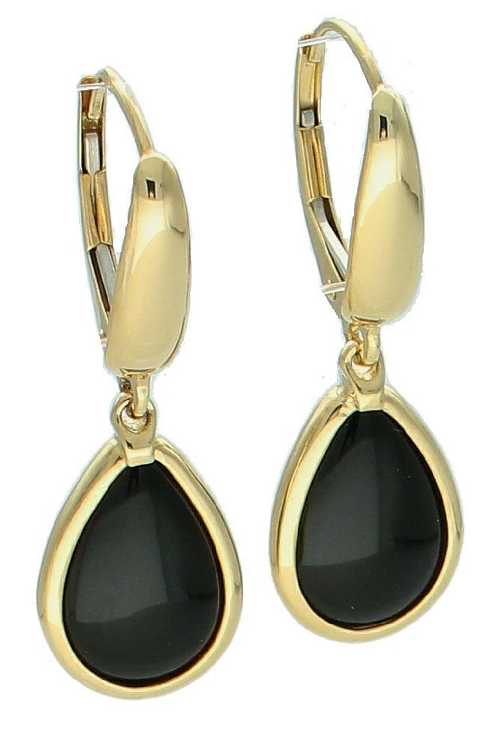 Kolczyki złote wiszące łezki onyks pr 585, H0NUO14059 Złote kolczyki w kształcie łezki wykonane z najwyższej jakości żółtego złota, próba 585 ozdobione kamieniem naturalnym onyksem. Kolczyki w modowym stylu1.jpg