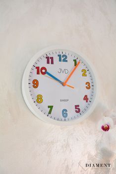 Zegar ścienny dla dziecka biały JVD to bardzo czytelny zegar na ścianę do pokoju dziecięcego który ułatwi naukę godzin maluchowi oraz starszakom (7).JPG