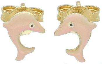 Kolczyki złote 585 delfinki różowa emalia HB0044G14K Kolczyki złote 585 delfinki różowa emalia HB0044G14K. Złote kolczyki wykonane z wysokiej jakości żółtego złota, próba 585. 1.jpg