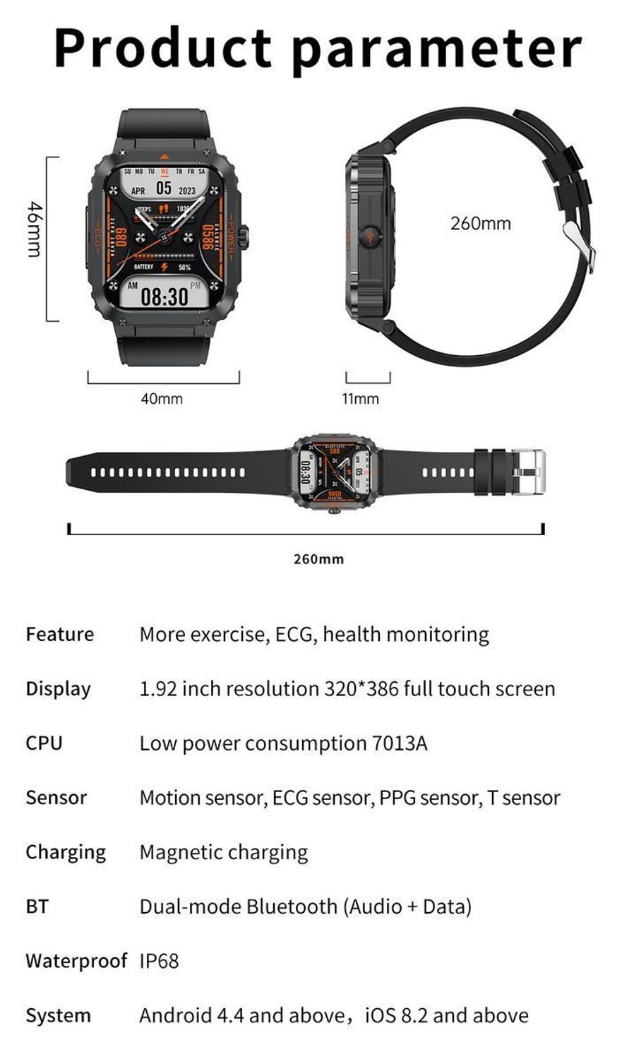 Nowoczesny smartwatch Hagen HB21 z ekranem 1.92”, pomiarem glukozy, EKG, SpO₂, 100+ trybami sportowymi, IP67, aplikacją H Band. Zdrowie i technologia na Twoim nadgarstku.1.jpg