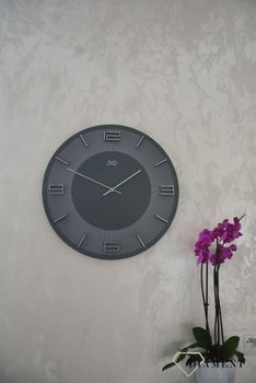 Zegar na ścianę JVD okrągły drewniany w kolorze szarym HC33.1 ✅ Nowoczesny zegar na ścianę w okrągłym kształcie w szarym kolorze. ✅ (1).JPG