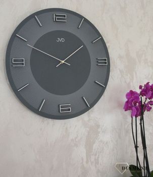 Zegar na ścianę JVD okrągły drewniany w kolorze szarym HC33.1 ✅ Nowoczesny zegar na ścianę w okrągłym kształcie w szarym kolorze. ✅ (3).JPG