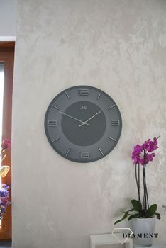 Zegar na ścianę JVD okrągły drewniany w kolorze szarym HC33.1 ✅ Nowoczesny zegar na ścianę w okrągłym kształcie w szarym kolorze. ✅ (4).JPG