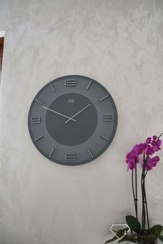 Zegar na ścianę JVD okrągły drewniany w kolorze szarym HC33.1 ✅ Nowoczesny zegar na ścianę w okrągłym kształcie w szarym kolorze. ✅ (5).JPG
